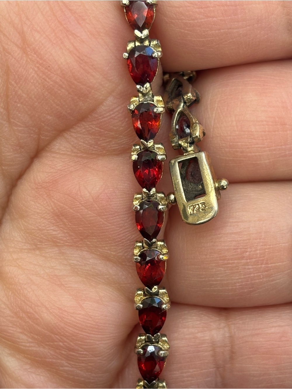 Vintage 925 Gold Over Sterling Garnet Tennis Bracelet